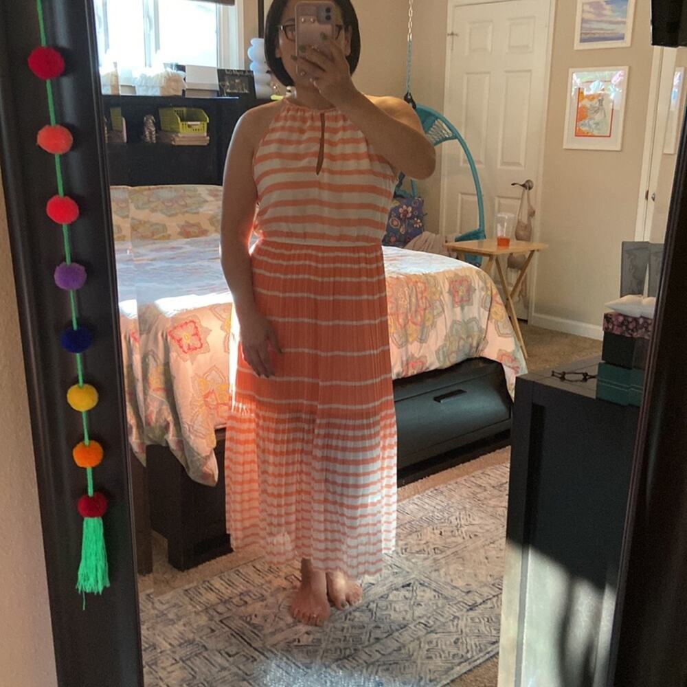 Maison Jules Women Salmon Electric Pleated Maxi Dress Size L